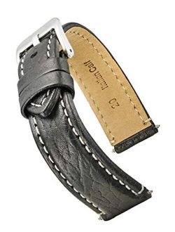 Alpine Thick Padded Sporty Leather Watch Band - Black, Brown - 18 mm, 20 mm, 22 mm, 24 mm