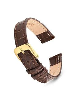 Leather Alligator Grain Ladies Watch Band- Size Ranges 8mm-20mm Replacement Strap, Stainless Steel Metal Buckle Clasp, Watchband Fits Most Watch Bands