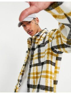 oversized shacket in wool look ecru and yellow check