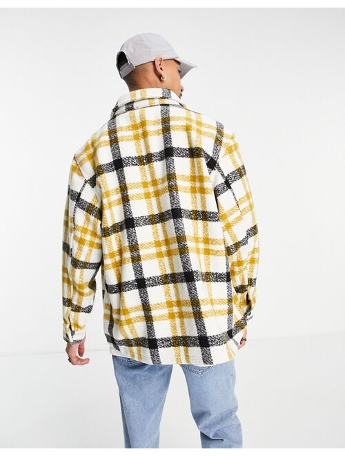ASOS DESIGN oversized shacket in wool look ecru and yellow check