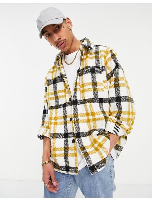ASOS DESIGN oversized shacket in wool look ecru and yellow check