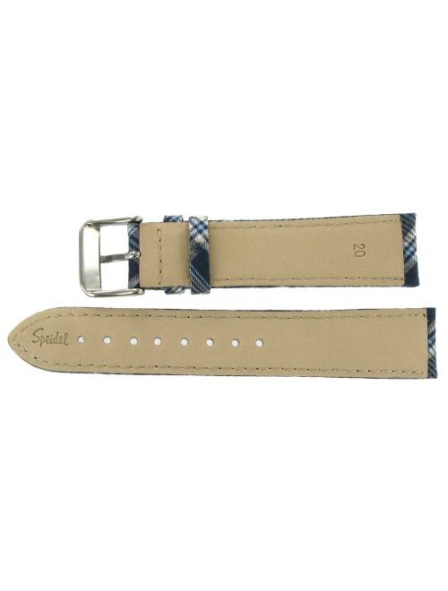 20mm Speidel Blue Plaid Textile Genuine Leather Pad Stitched Watch Band Strap