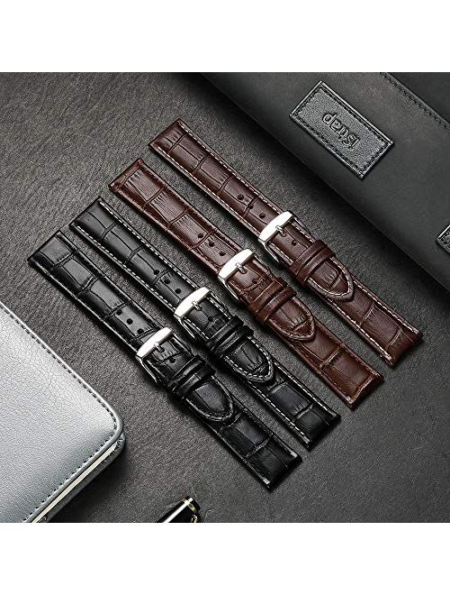 iStrap Leather Watch Band-Embossed Alligator Grain-Replacement Strap-Stainless Steel Buckle-Black Brown Blue Red for Women Boys Girls-12mm 13mm 14mm 15mm 16mm 17mm 18mm