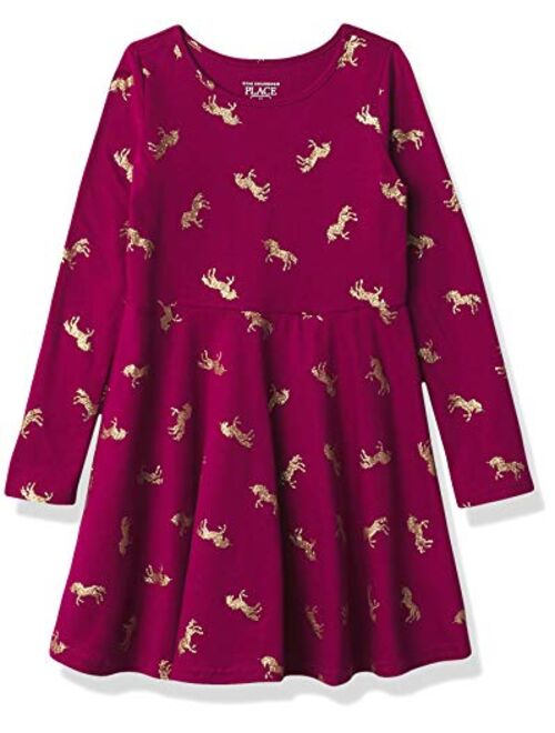 The Children's Place Girls' Baby and Toddler Unicorn Skater Dress