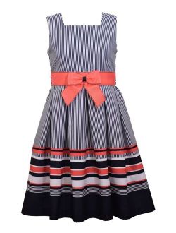 Little Girls Sleeveless Border Striped Dress