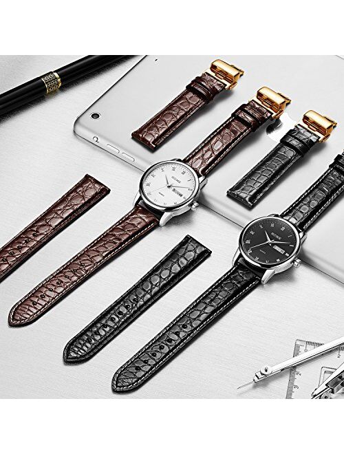 EHHE ZPF Alligator Leathe Watch Strap Deployment Buckle for Men Watch's Band and Women's Watch Band 18mm-24mm