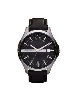 Men's Hampton Leather Watch, Color: Black/Silver (Model: AX2101)