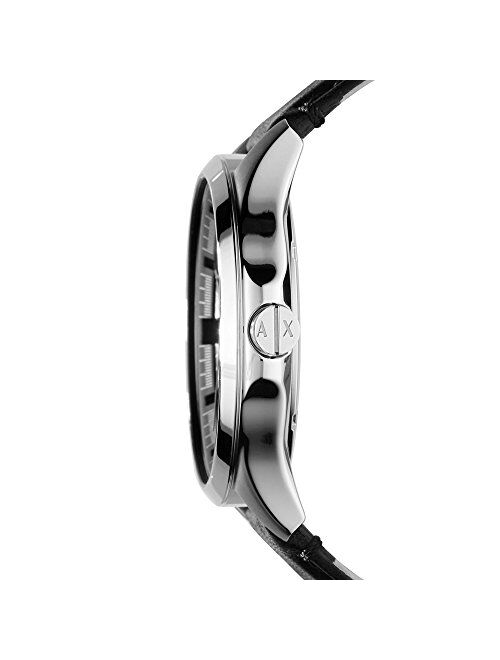Armani Exchange Men's Hampton Leather Watch, Color: Black/Silver (Model: AX2101)