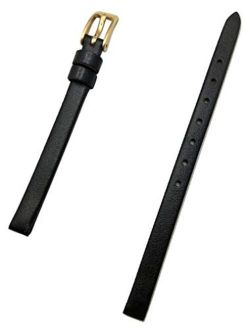 6mm Black, Flat, Elegant Calf Leather Watch Band | Genuine Leather Replacement Wrist Strap that brings New Life to Any Watch (Womens Standard Length)