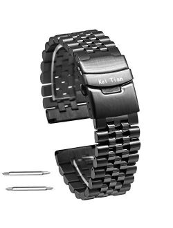 Kai Tian Premium 3-Dimensional Effect Stainless Steel Watch Band Straps 20mm/22mm Round&Sturdy Metal Watch Bracelet with Double Locks Diver Clasp for Men Women