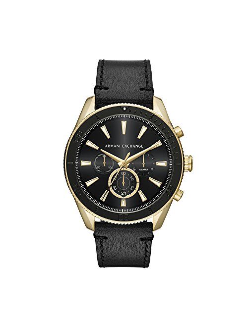 Armani Exchange Men's Stainless Steel Analog-Quartz Watch with Leather Calfskin Strap, Black, 22 (Model: AX1818)