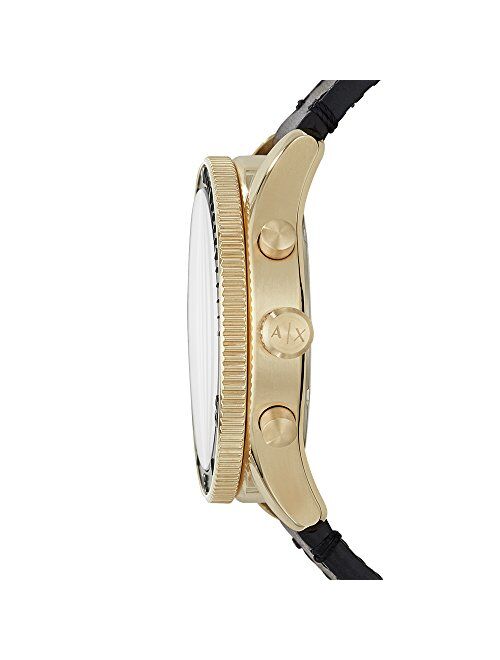 Armani Exchange Men's Stainless Steel Analog-Quartz Watch with Leather Calfskin Strap, Black, 22 (Model: AX1818)