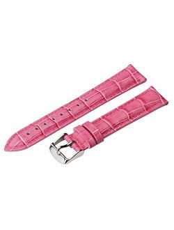 13mm 2 Piece Ss Leather Classic Croco Grain Solid Pink Interchangeable Replacement Watch Band Strap