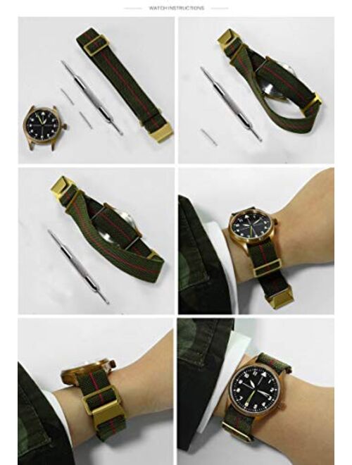 60's French Troops Parachute Special Elastic Nylon Watch Band Man's Universal Nylon Strap Army-Green 20/21/22mm