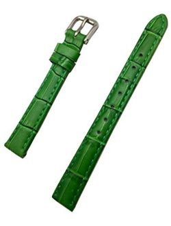 12mm Green Genuine Leather Watch Band | Square Alligator Crocodile Grain, Lightly Padded Replacement Wrist Strap that brings New Life to Any Watch (Womens Standard Length