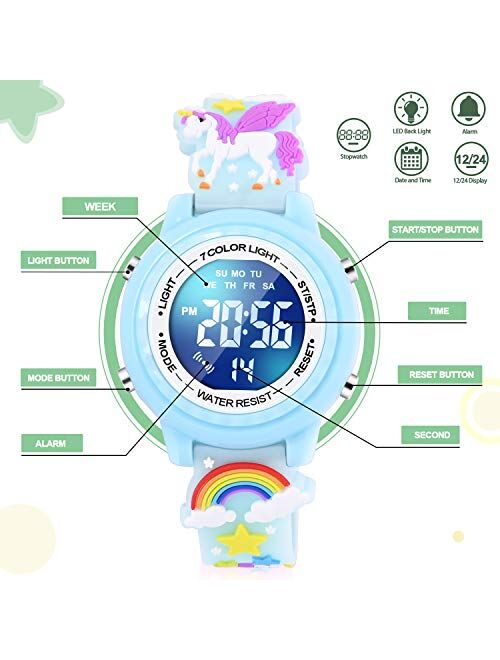 VAPCUFF 3D Cartoon Waterproof Kids Watches with Alarm - Best Toys Gifts for Girls Age 3-10