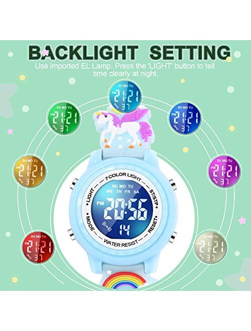 VAPCUFF 3D Cartoon Waterproof Kids Watches with Alarm - Best Toys Gifts for Girls Age 3-10
