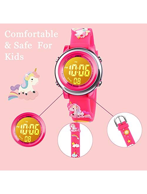 Kids Unicorn Watch Waterproof Digital - Upgrade 3D Cute Cartoon 7 Color Lights Sport Outdoor Toddler Watch with Alarm Stopwatch for 3-10 Year Boys Girls Little Child - Be
