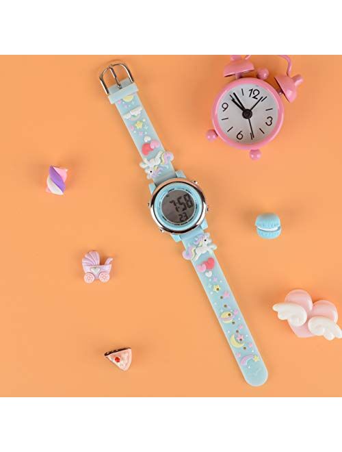 Venhoo Kids Watches 3D Cartoon Waterproof 7 Color Lights Toddler Digital Wrist Watch with Alarm Stopwatch Gifts for 3-10 Year Girls Little Child