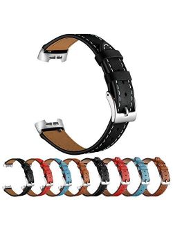 SEURE Leather Watch Band Compatible Fitbit Charge3/Charge 4 Replacement Band, Genuine Leather Quick Release Watch Band for Women Men 2 styles 4 colors Fitbit Charge3 Char