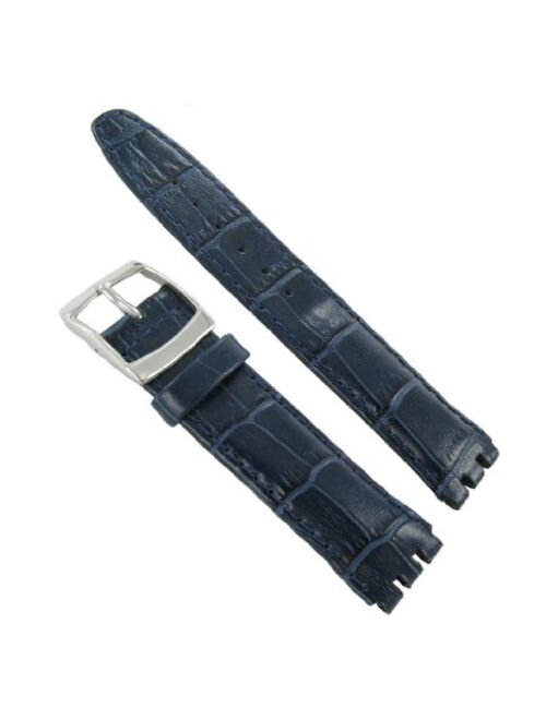 19mm Genuine Leather Alligator Grain Padded Navy Blue Watch Band Fits Swatch