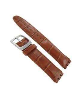 17mm Genuine Leather Alligator Grain Padded Tan Brown Watch Band Fits Swatch