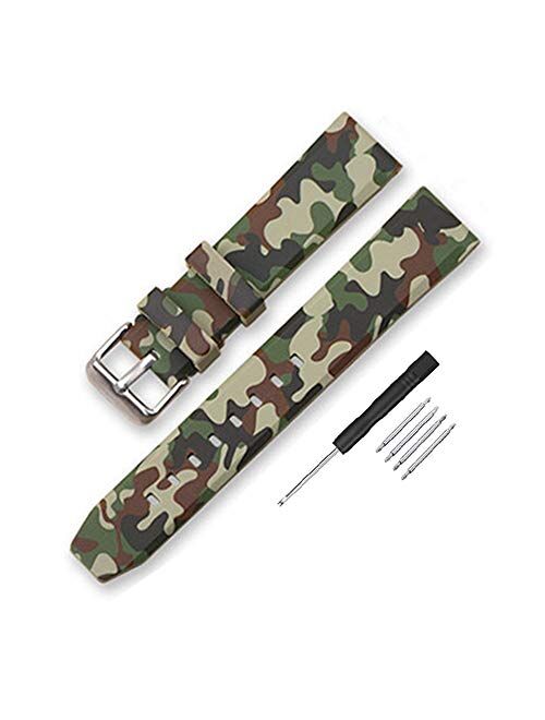 Camouflage Silicone Rubber Watch Band 20mm 22mm 24mm Waterproof Replacement Divers Watch Strap for Men and Women