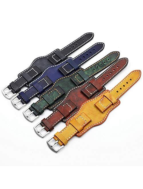 Onthelevel Leather Cuff Watch Strap 20mm 22mm 24mm Vintage Genuine Leather Watch Band with Mat for Men