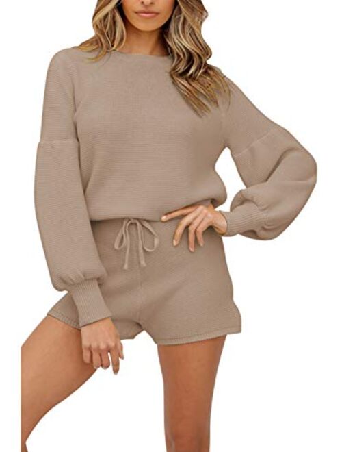 Women's 2 Piece Knitted Sweatsuit Long Sleeve Sweatshirt with knitted lounge set
