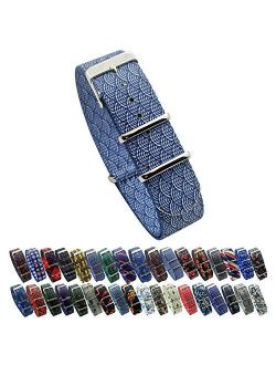 HNS 20mm Double Graphic Indigo Sashiko Waves Blue Nylon Watch Strap Polished Buckle NT117
