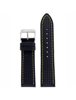 Watch Band Carbon Fiber Black Yellow Stitching Water Resistant 22 millimeter