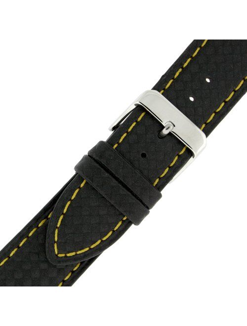 Watch Band Carbon Fiber Black Yellow Stitching Water Resistant 22 millimeter