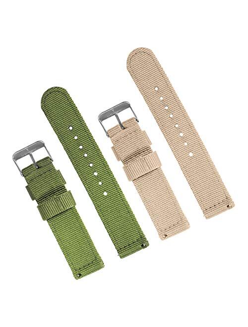 SYXLMINDC Quick Release Premium Nylon Men's and Women's Replacement Watch Straps, 2 Packs, Two Colors,Green and Beige, size18mm 20MM, 22MM