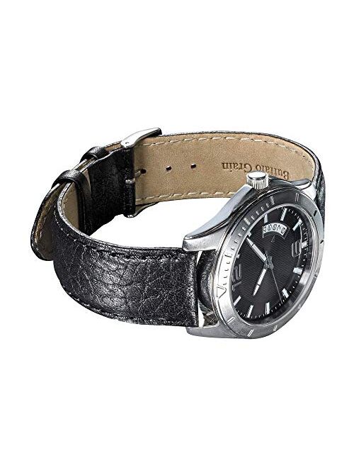 ALPINE Soft Stitched Semi Padded Genuine Leather Buffalo Grain Watch Band in Extra Long for WIDER WRISTS ONLY- Black, Brown, Tan in Sizes 18XL to 26XL (fits wrist sizes 7
