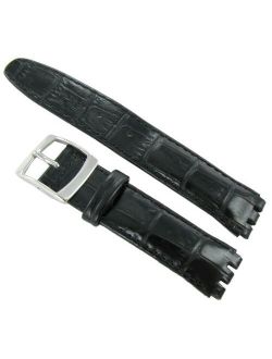 19mm Genuine Leather Alligator Grain Padded Black Watch Band Fits Swatch