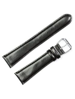 deBeer Brand Smooth Leather Watch Band (Silver & Gold Buckle) - Black 6mm