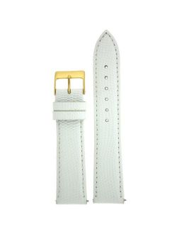 12mm Watch Band Genuine Leather Lizard Grain White Quick Release Built-in Pins Ladies Gold-Tone Buckle