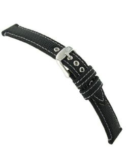 20mm Morellato Padded Stitched Canvas and Leather Black Watch Band with Eyelets