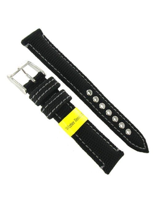 20mm Morellato Padded Stitched Canvas and Leather Black Watch Band with Eyelets