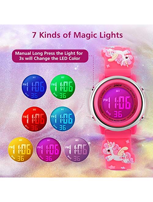 L LAVAREDOKids Watches Girl Watches Ages 3-12 Sports Waterproof 3D Cute Cartoon Digital 7 Color Lights Wrist Watch for Kids