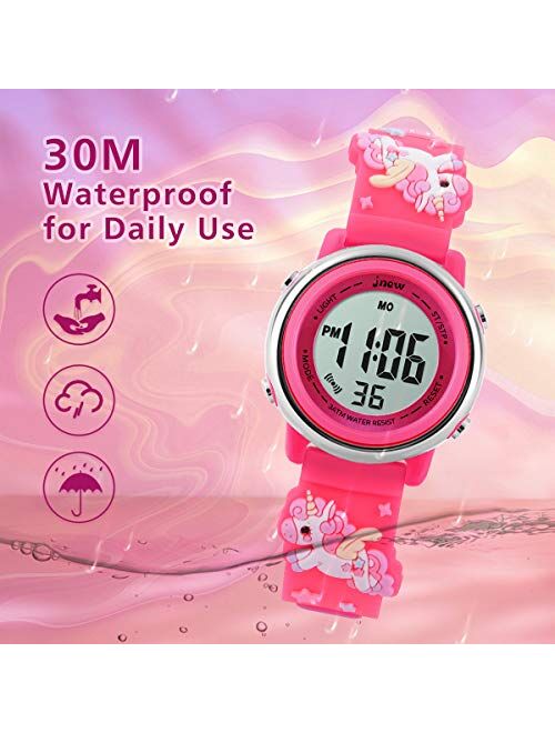 L LAVAREDOKids Watches Girl Watches Ages 3-12 Sports Waterproof 3D Cute Cartoon Digital 7 Color Lights Wrist Watch for Kids