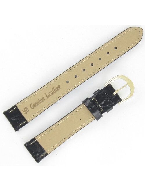 16-mm Black Classic Croco Grain Genuine Leather Watch Band
