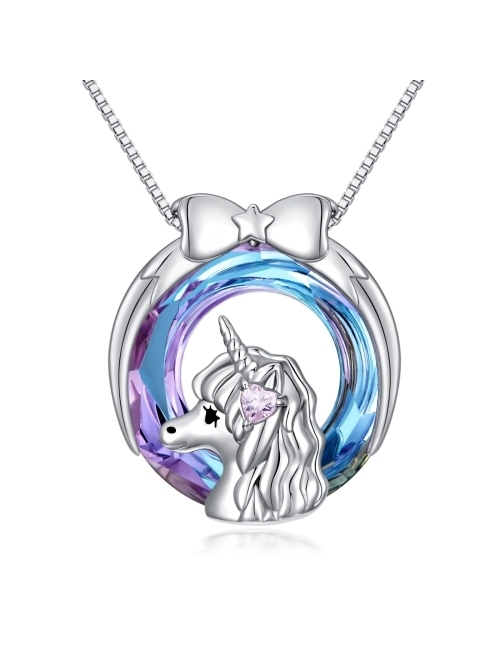 TOUPOP [Horse/Giraffe/Unicorn] Necklace s925 Sterling Silver Pendant Necklace Jewelry with Crystal, Birthday Christmas Mother’s day Gifts