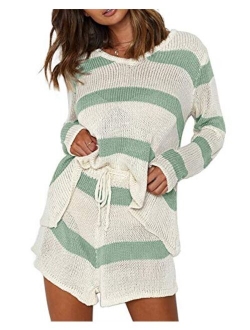 Women's Summer Lounge Sets Knit 2 Piece Outfits Tank Tops and Shorts knitted lounge set