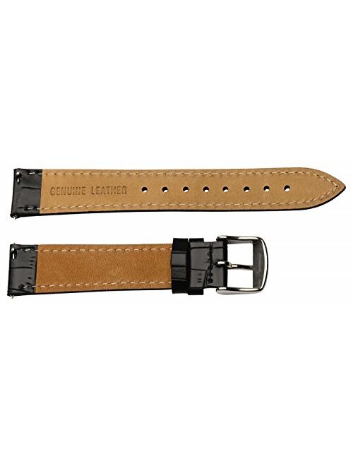 16mm 2 Piece Ss Leather Classic Croco Grain Solid Black Interchangeable Replacement Watch Band Strap