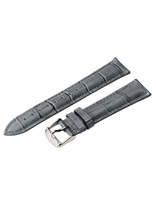 16mm 2 Piece Ss Leather Classic Croco Grain Solid Grey Interchangeable Replacement Watch Band Strap