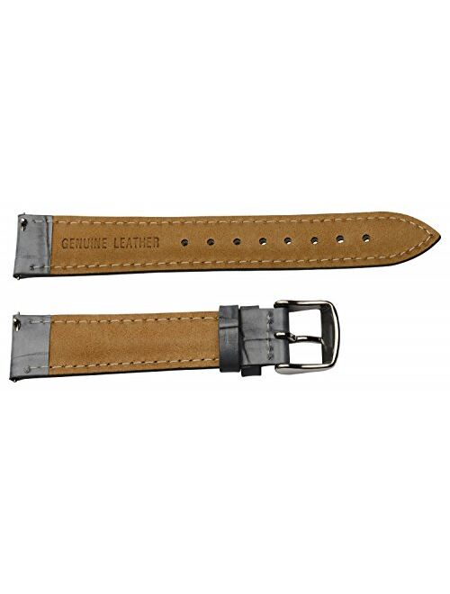 16mm 2 Piece Ss Leather Classic Croco Grain Solid Grey Interchangeable Replacement Watch Band Strap