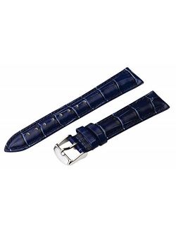 14mm 2 Piece Ss Leather Classic Croco Grain Solid Navy Blue Interchangeable Replacement Watch Band Strap