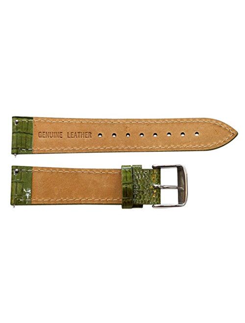 20mm 2 Piece Ss Leather Lizard Grain Olive Green Interchangeable Replacement Watch Band Strap