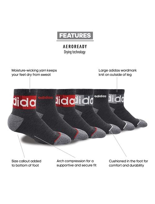 adidas boys Kids-boy's/Girl's Blocked Linear Quarter Socks (6-pair)